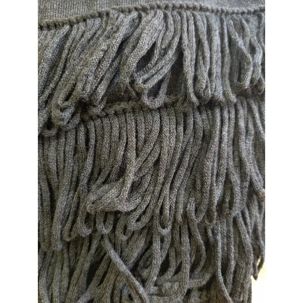 Calvin Klein Gray Charcoal Knit Sweater 3/4 Sleeve Tiered Fringed Hem Dress‎ L